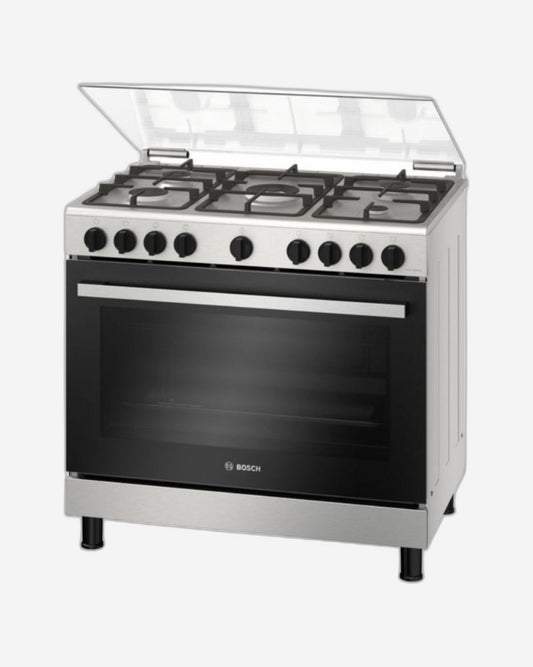 Bosch Series 2, 5 Burners Gas Range Cooker with 125L Oven, Rotisserie - HGV1E8Y50M Stainless Steel
