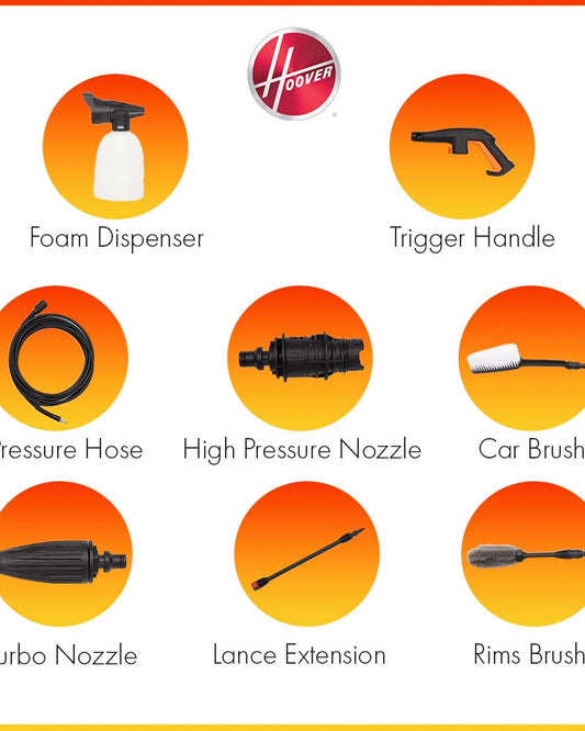 Hoover Pressure Washer 150 Bars with 8 Accessories