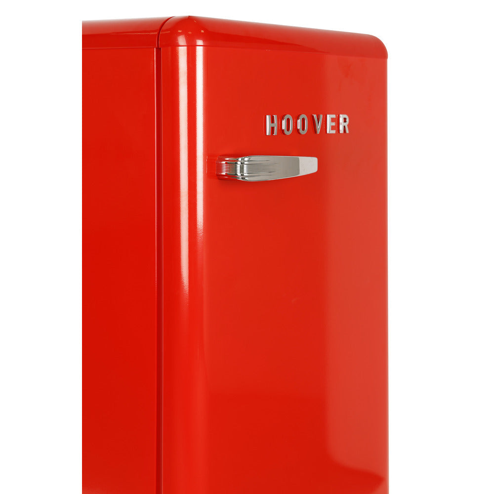 Hoover 123L Retro Style Single Door Refrigerator, Compact Free Standing Fridge with Freezer, Tempered Glass Shelves, Adjustable Thermostat, Eco-Friendly, 1 Year Warranty, Red- HSD-K123R