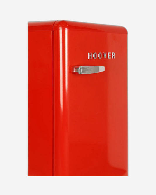 Hoover 123L Retro Style Single Door Refrigerator, Compact Free Standing Fridge with Freezer, Tempered Glass Shelves, Adjustable Thermostat, Eco-Friendly, 1 Year Warranty, Red- HSD-K123R