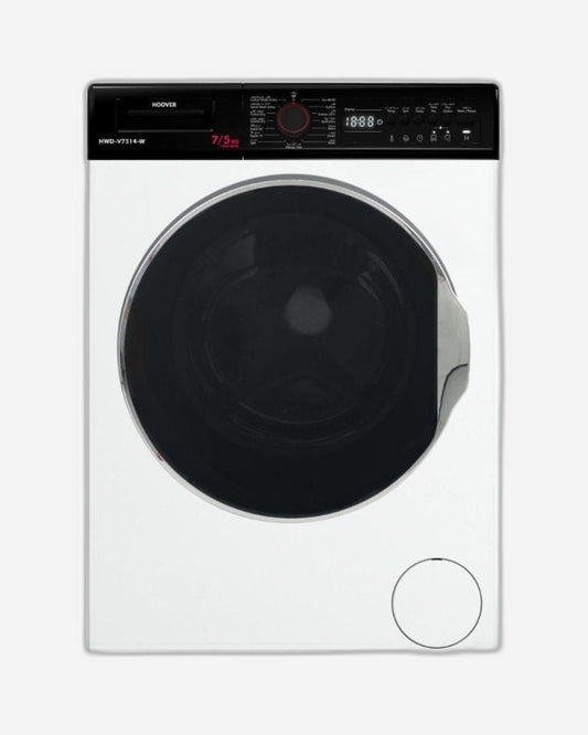 Hoover-HWD-V7514-W 7/5Kg Front Loading Washer Dryer, 1400 RPM, 15 Programs,Knob & Touch Control Panel, Overflow & Foam Protection, Stainless Steel Drum, Made in Turkey, 1 Year Warranty, White