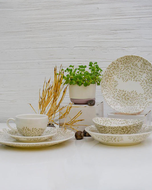 Dankotuwa 24-pc Dinner Set with Green Leaves Desert Flower City of UAE