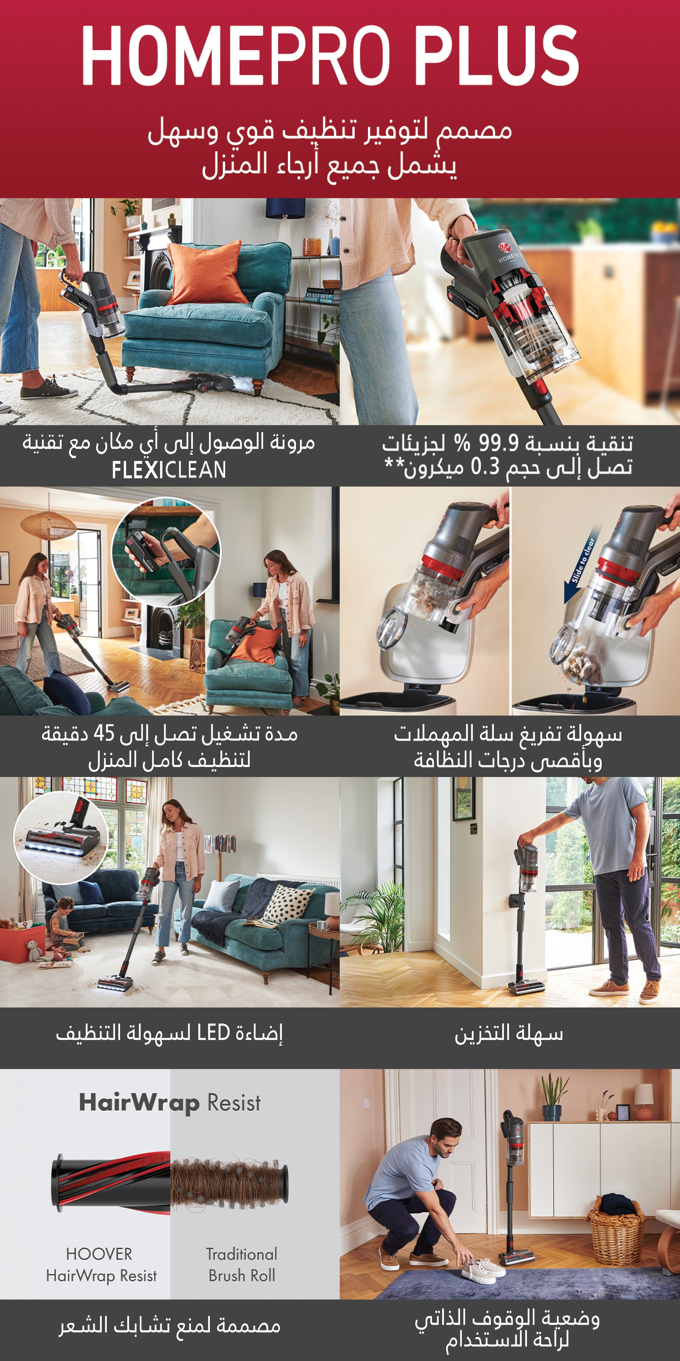 Hoover HomePro Plus Cordless Vacuum Cleaner CLSV-HPMA, reach anywhere with FlexiClean Pole, 45 Minutes Runtime for a Whole Home Clean