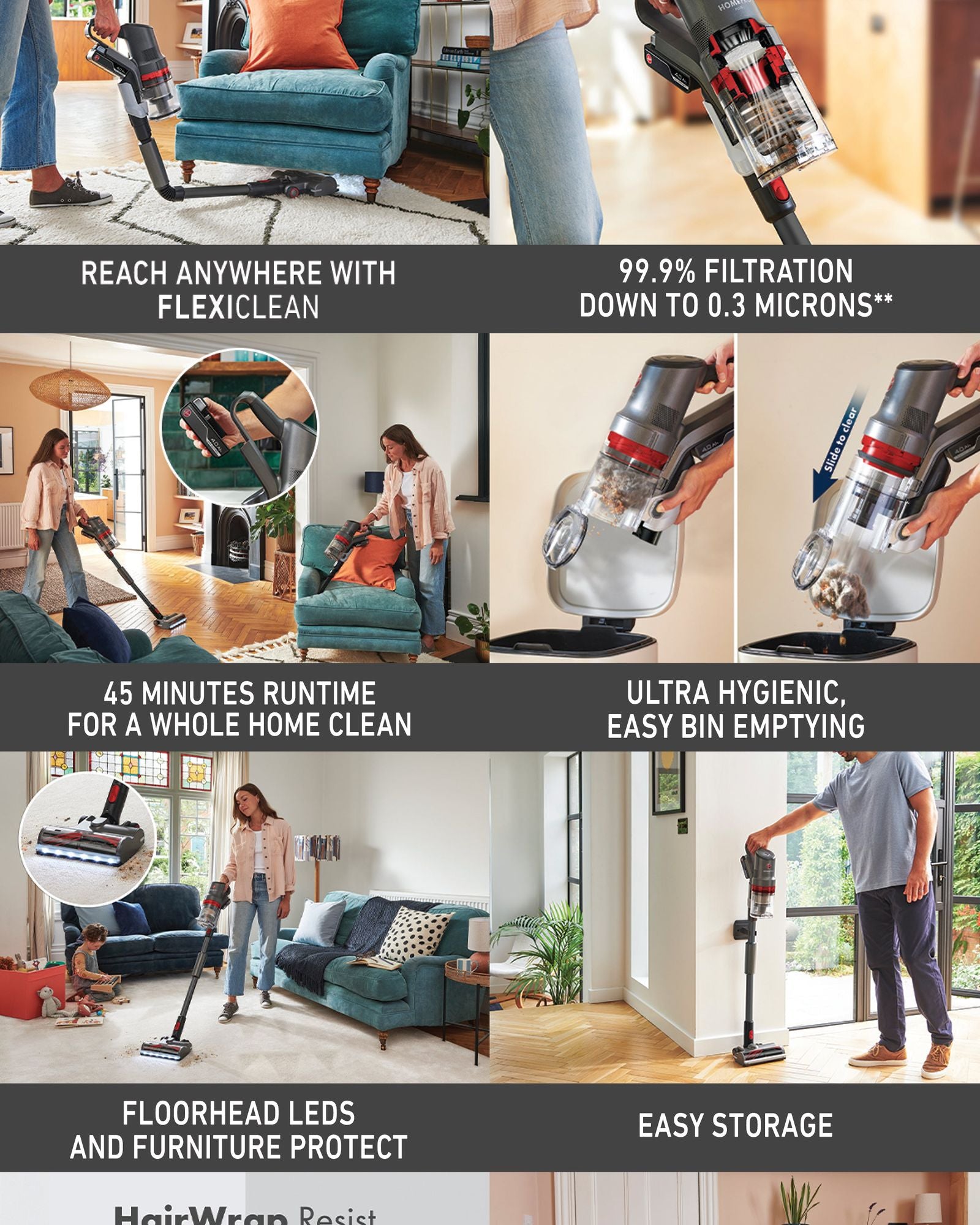 Hoover HomePro Plus Cordless Vacuum Cleaner CLSV-HPMA, reach anywhere with FlexiClean Pole, 45 Minutes Runtime for a Whole Home Clean