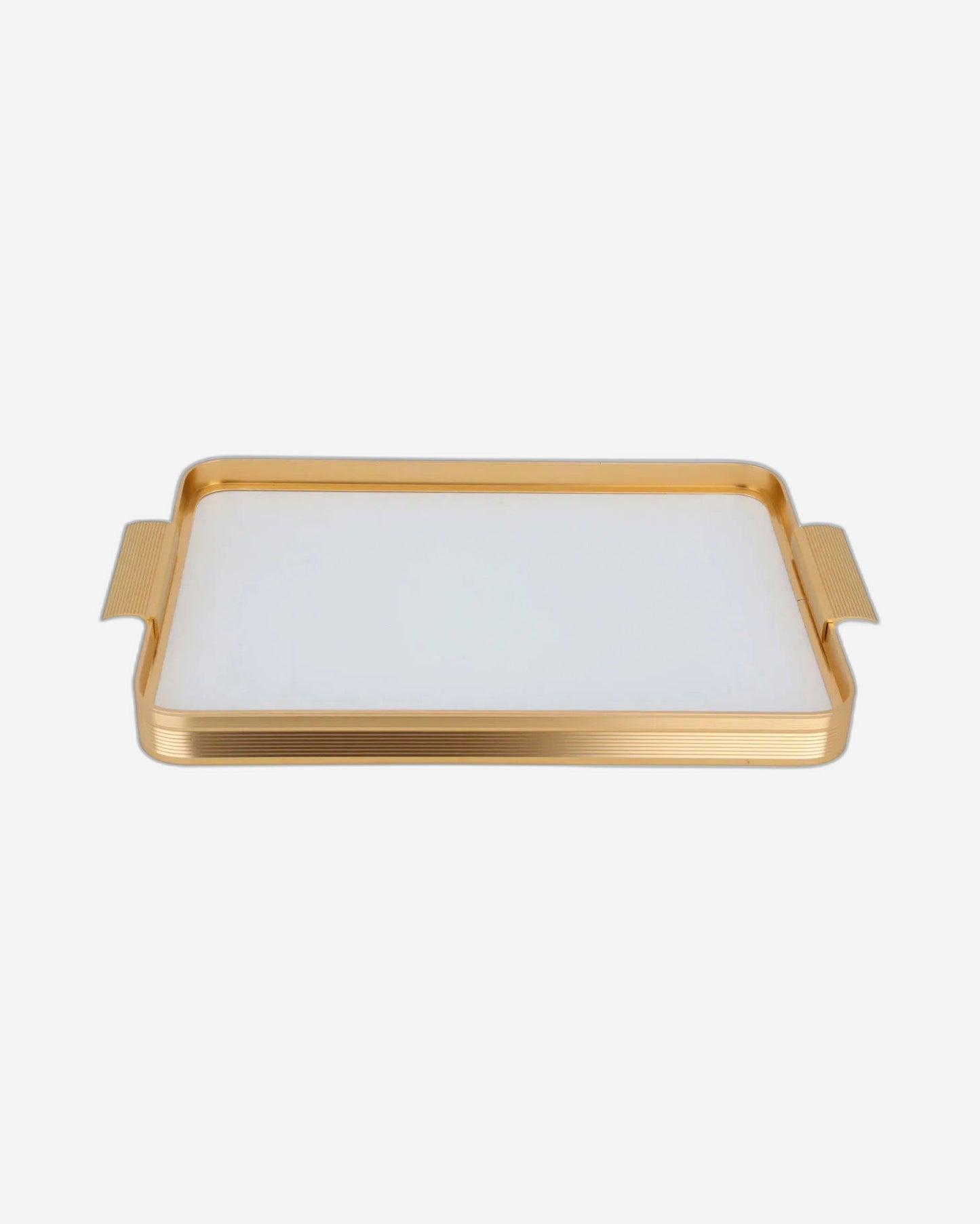 Chaoan Amber Large Leather Tray - Shiny Ivory With Gold  (Size Without Handle 49X32X3.6Cm)