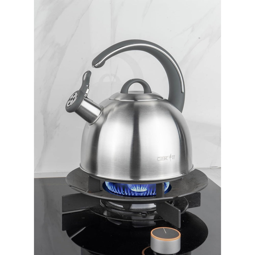 Cuisine Art KAHL Stainless Steel Whistling Tea Kettle 3.0L, Silver, Capsule Bottom, Grey Nylon Soft Touch Handle, Satin Finish, Multi-Layer Base, Suitable for use on all stove tops