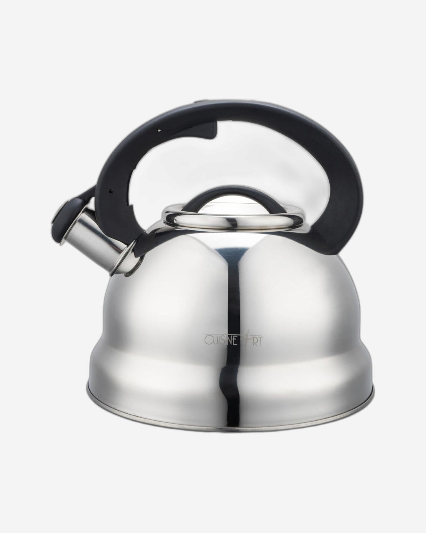 Cuisine Art CLARA 201 Stainless Steel Whistling Tea Kettle 2.5L, Silver, Mirror Polish, Fixed Nylon Handle, Satin Interior, Fast Boiling, Suitable for use on all stove tops
