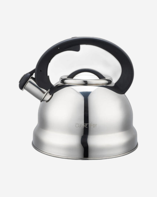 Cuisine Art CLARA 201 Stainless Steel Whistling Tea Kettle 2.5L, Silver, Mirror Polish, Fixed Nylon Handle, Satin Interior, Fast Boiling, Suitable for use on all stove tops