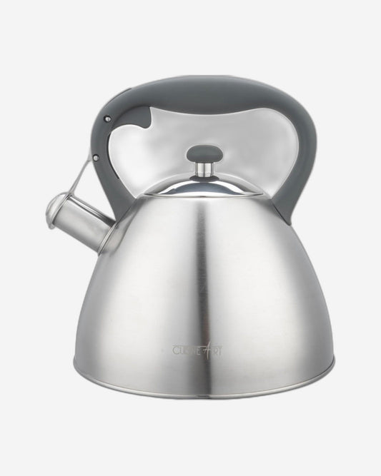 Cuisine Art BRIN Stainless Steel Whistling Tea Kettle 2.5L, Silver, Nylon Handle, Satin Finish, 201 Stainless Steel, Soft Touch Coating, 18/0 Single Bottom, Suitable for use on all stove tops