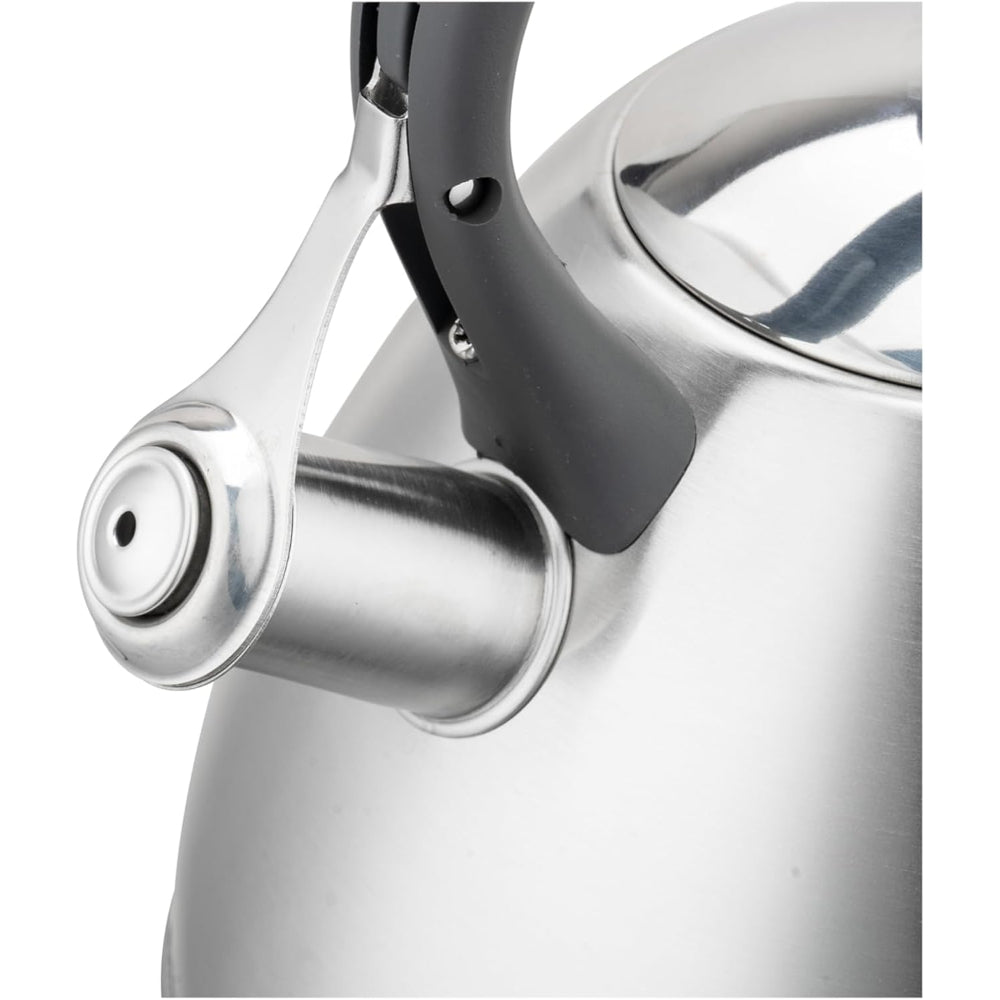 Cuisine Art BRIN Stainless Steel Whistling Tea Kettle 2.5L, Silver, Nylon Handle, Satin Finish, 201 Stainless Steel, Soft Touch Coating, 18/0 Single Bottom, Suitable for use on all stove tops