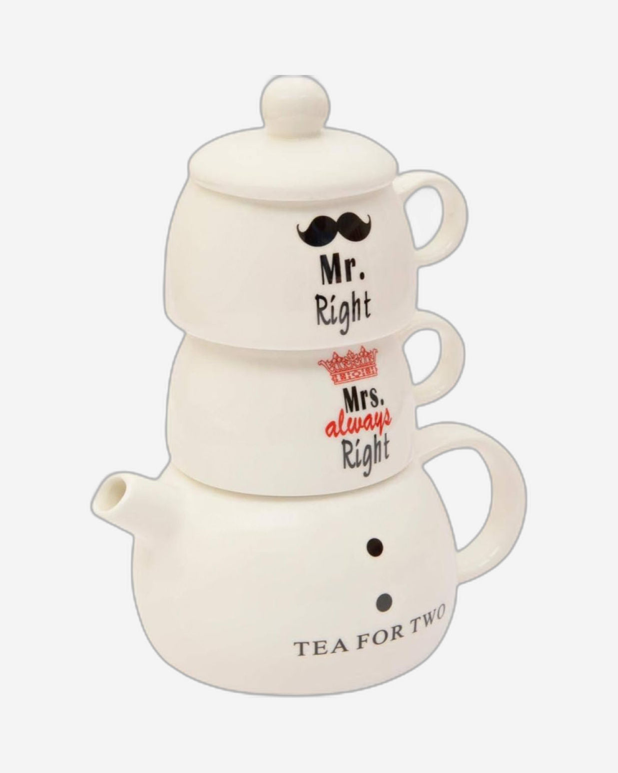 Shallow 2-Piece Mr. & Mrs. Tea Pot Mugs and Lid Set with Tea for Two Pot, Multi-Colour, Bone China – Elegant Tea Set for Couples