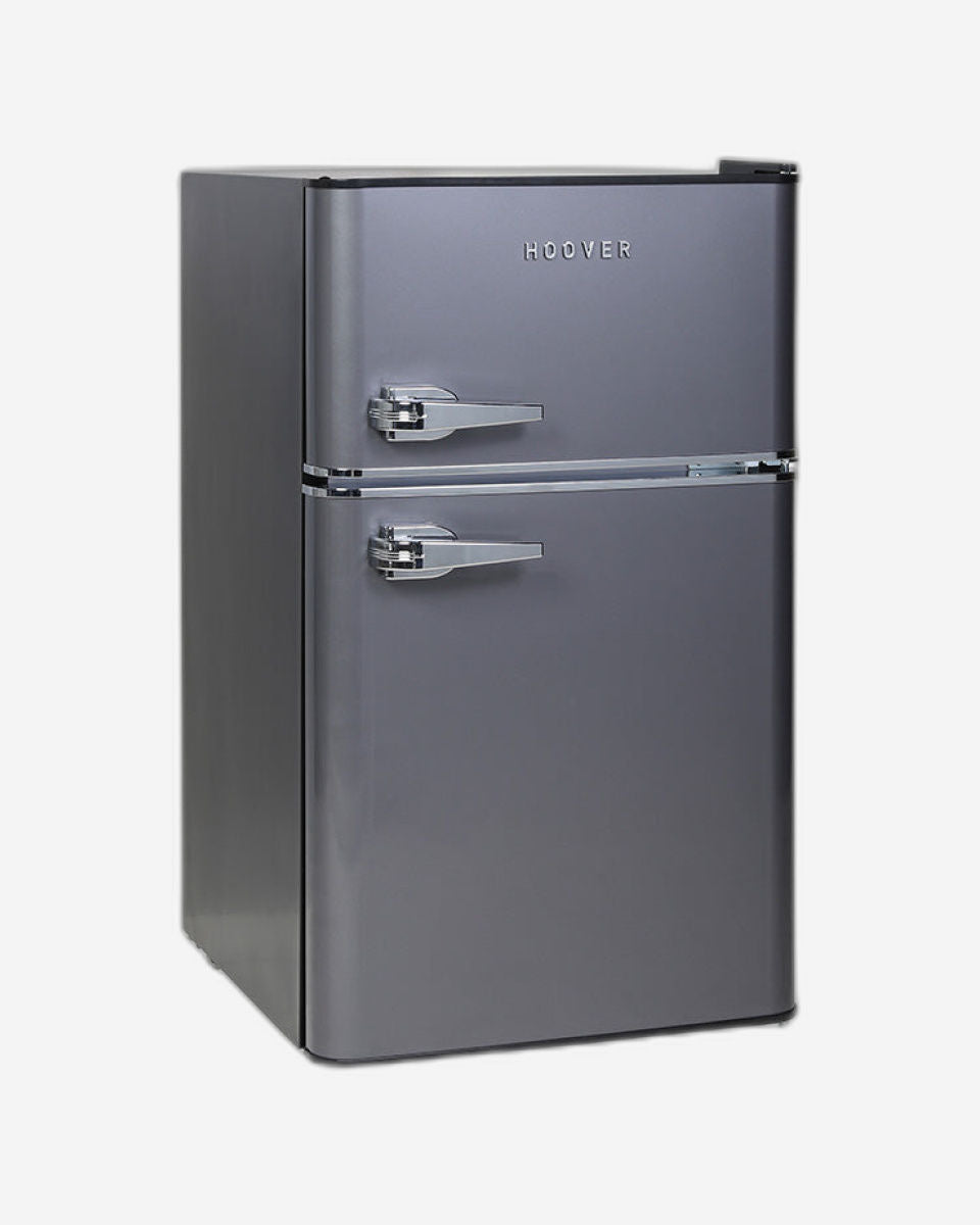 Hoover Top Mount Refrigerator - Light Retro Style, 121L Gross Capacity, Defrost, Mechanical Control, Interior Light, Silver - HTR-K121-S