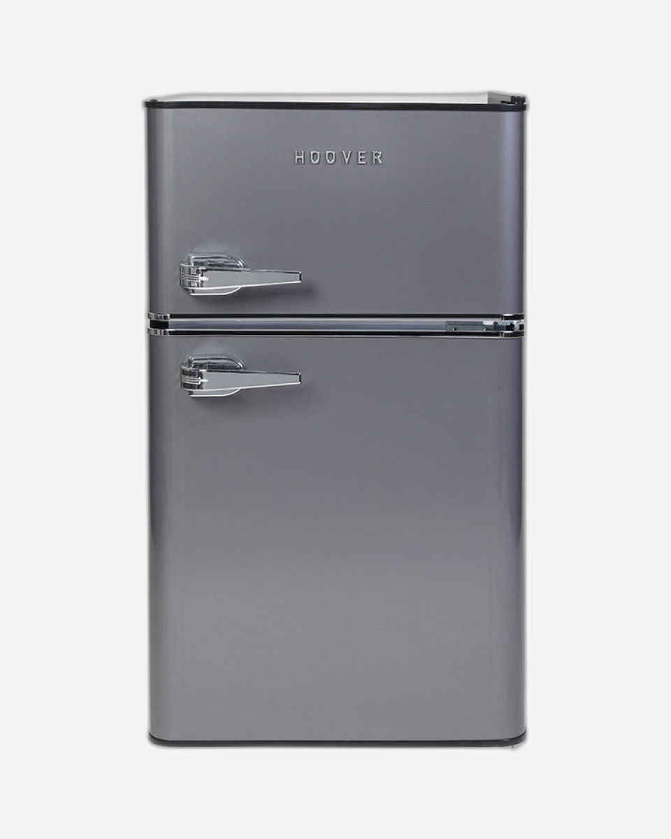 Hoover Top Mount Refrigerator - Light Retro Style, 121L Gross Capacity, Defrost, Mechanical Control, Interior Light, Silver - HTR-K121-S