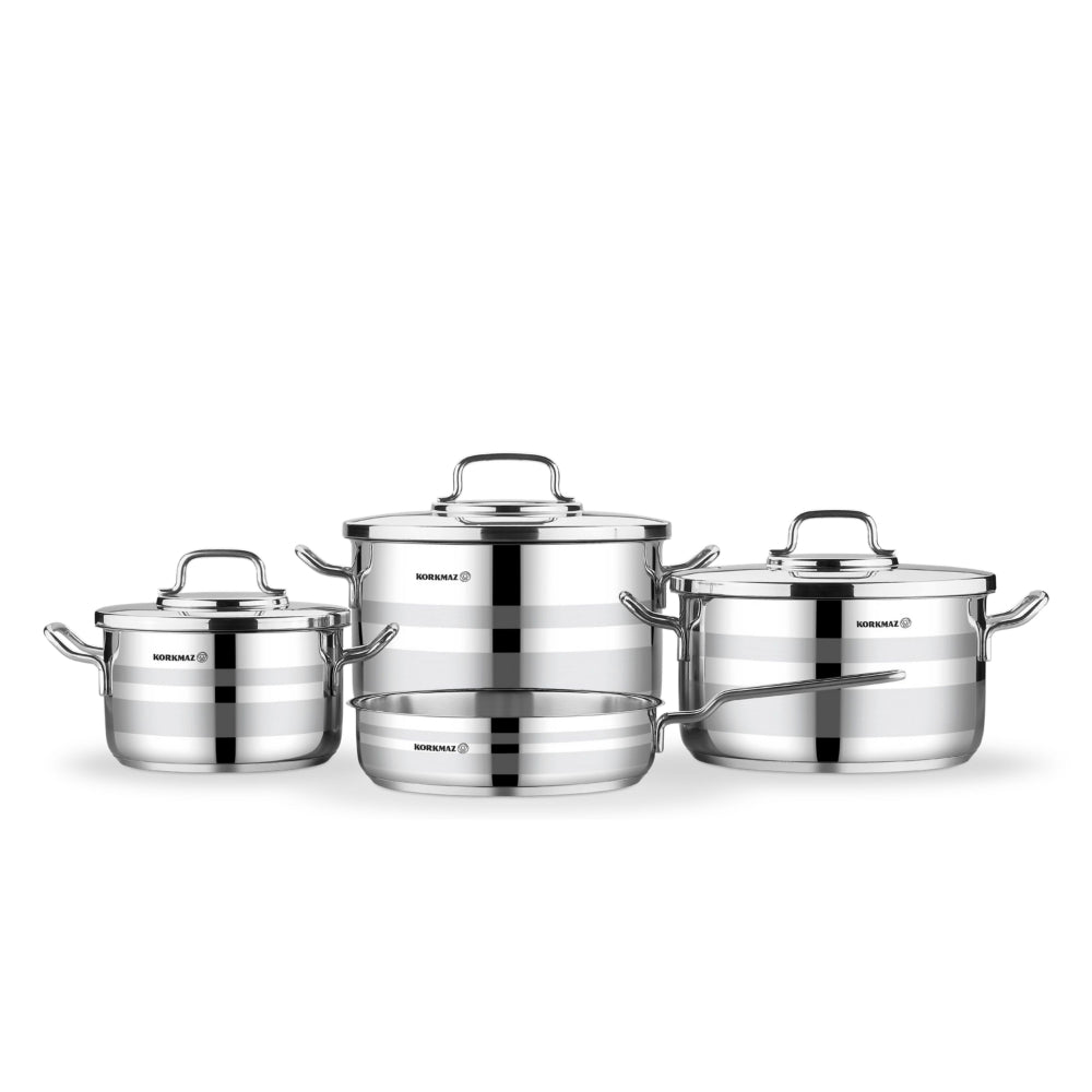Korkmaz Astron 7 pcs Cookware Set | Pots and Pans Set | Stainless Steel Inductions Cookware Sets A2054