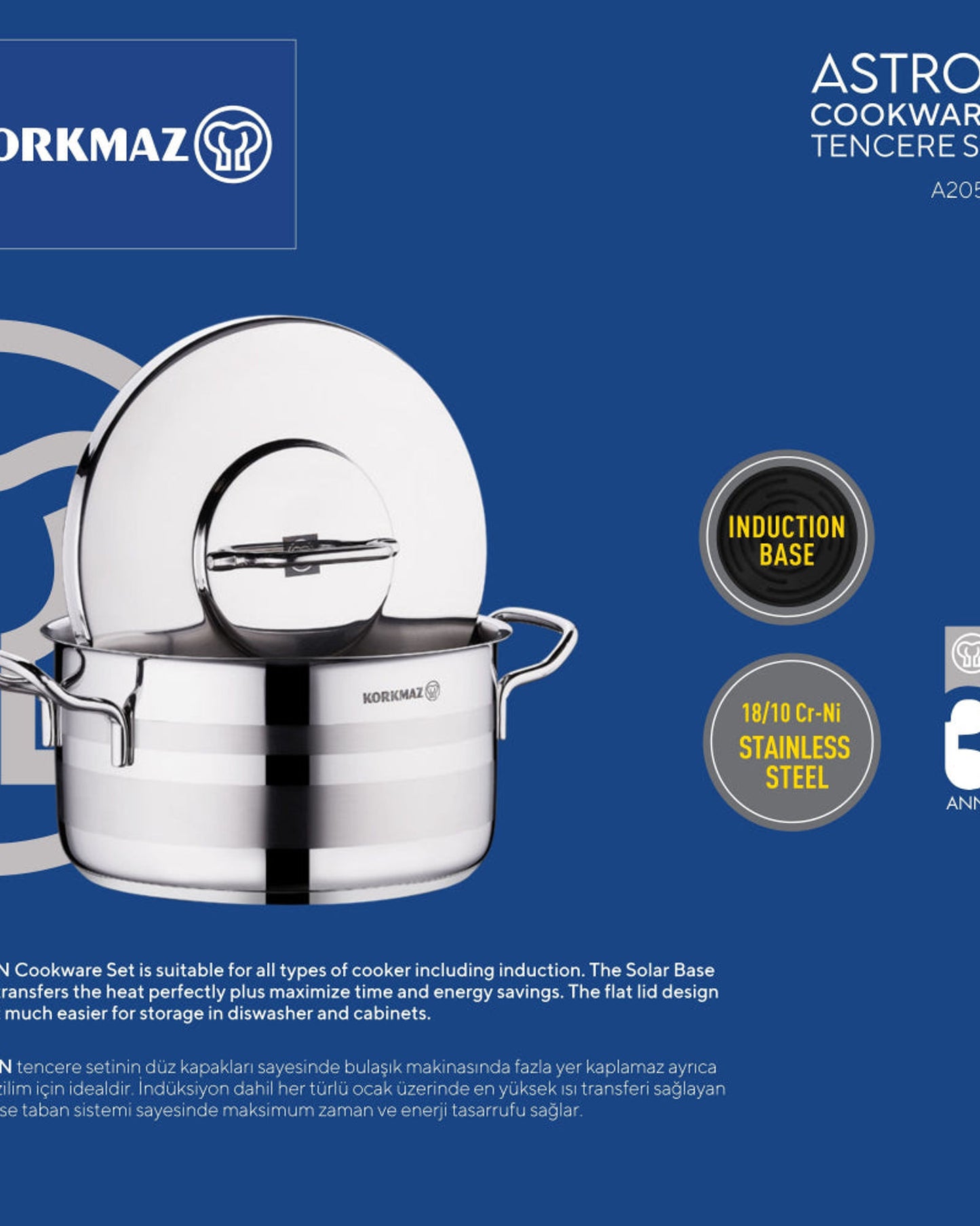 Korkmaz Astron Cookware Set 7Pc Induction