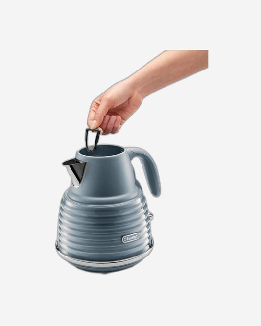 De'Longhi Scolpito Electric Kettle, Water Level Indicator, 1.7 L, Mineral Blue – KBZS3001.AZ