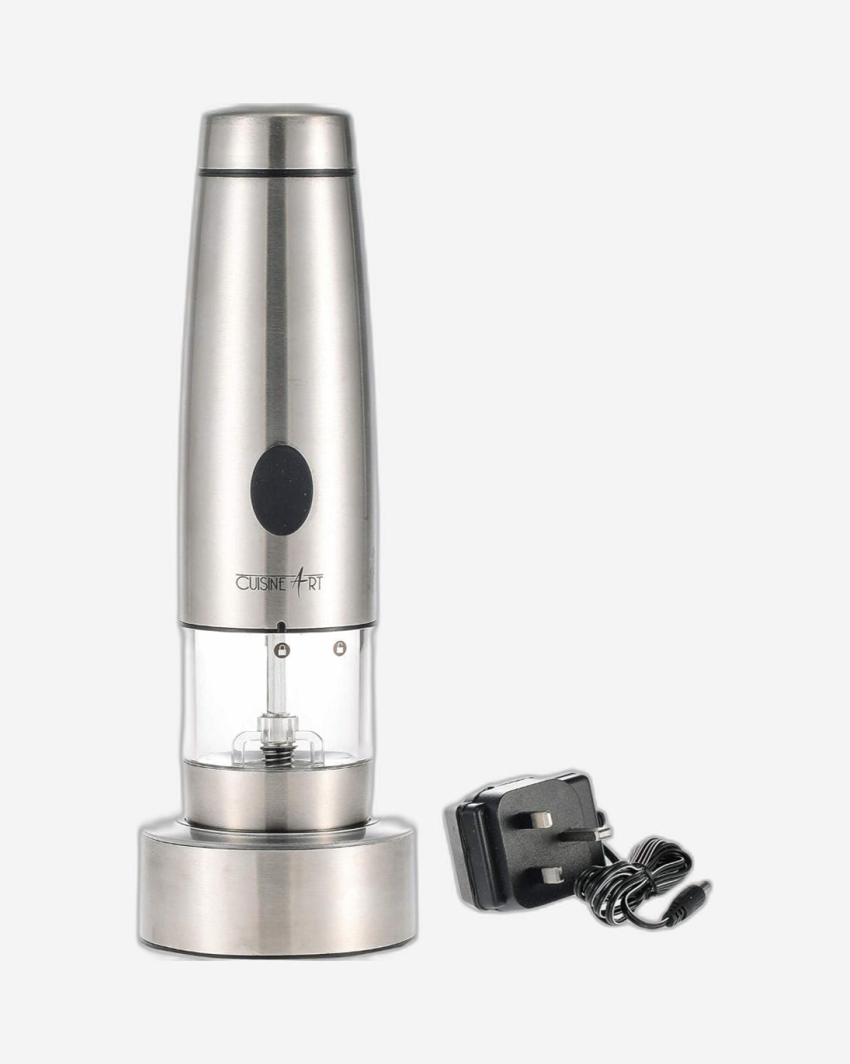 Cuisine Art Rechargeable Pepper Mill, Silver | Electric, Battery-Free | Adjustable Grind Settings for Fresh Pepper