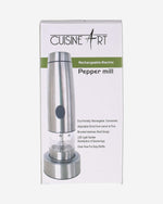 Cuisine Art Rechargeable Pepper Mill, Silver | Electric, Battery-Free | Adjustable Grind Settings for Fresh Pepper