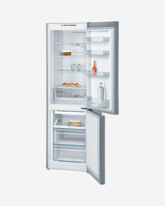 Bosch 329L Top Fridge Bottom Freezer – NoFrost, MultiAirflow, LED Lighting – KGN36NL30M, Silver Finish
