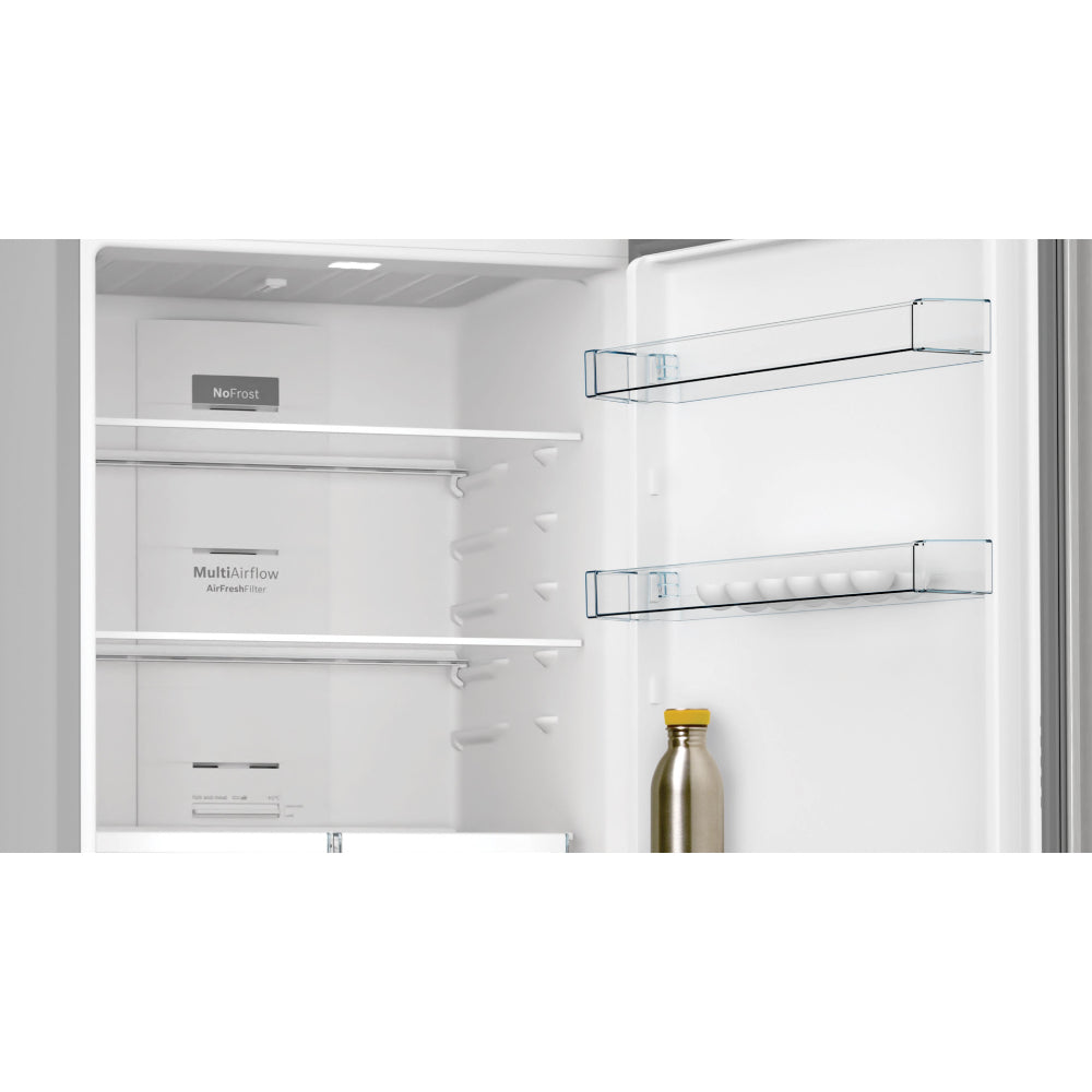 Bosch Series 4 Free-Standing Fridge-Freezer Refrigerator With Freezer At Bottom,186x70 cm, Inox-Look KGN55VL20M