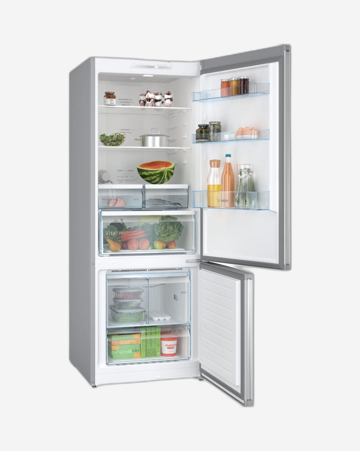 Bosch Series 4 free-standing fridge-freezer with freezer at bottom 186 x 70 cm Stainless steel look, Total No Frost - KGN55VLE0M