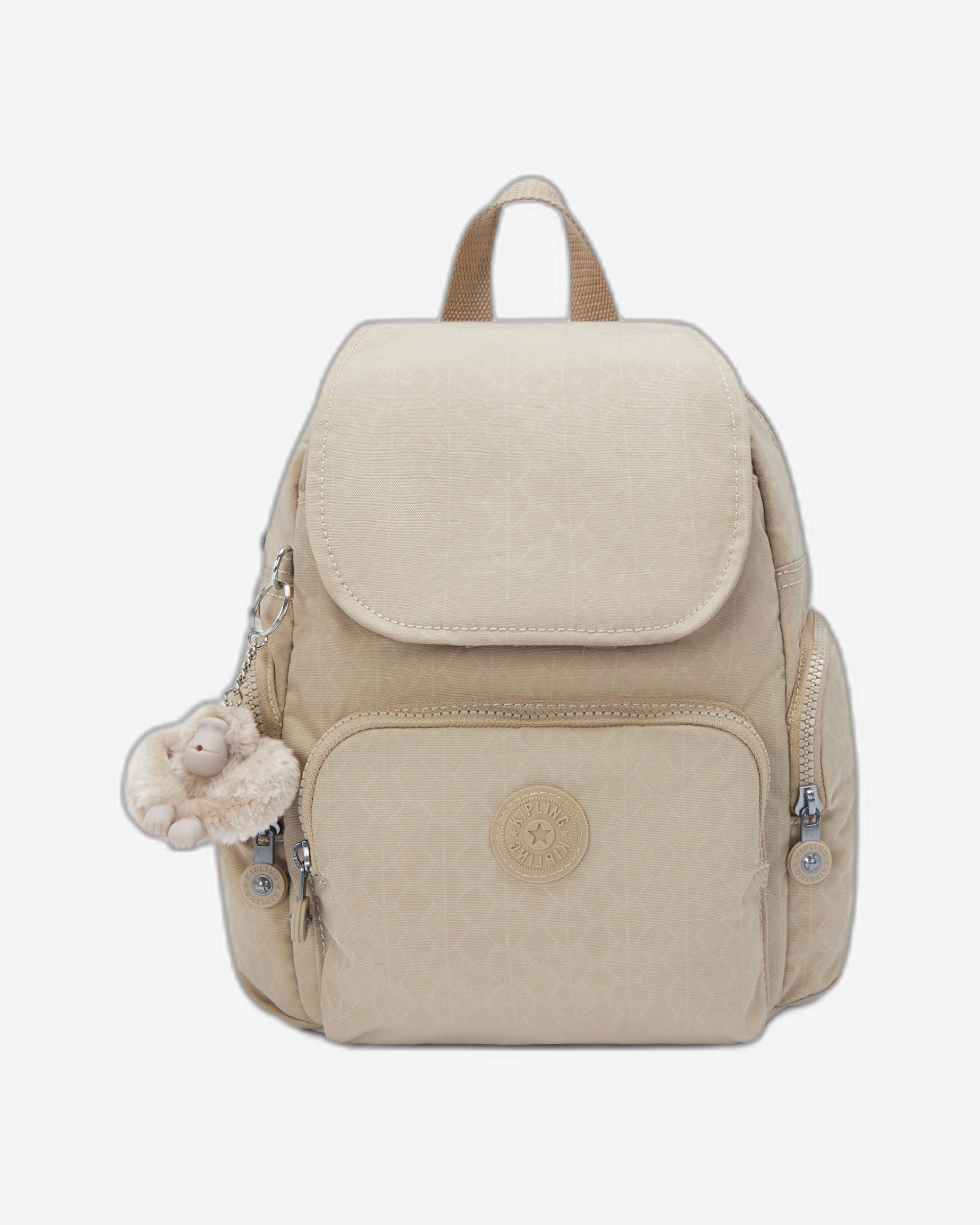 Kipling City Zip Mini Signature Beige Embossed Small Backpack I4697-96A