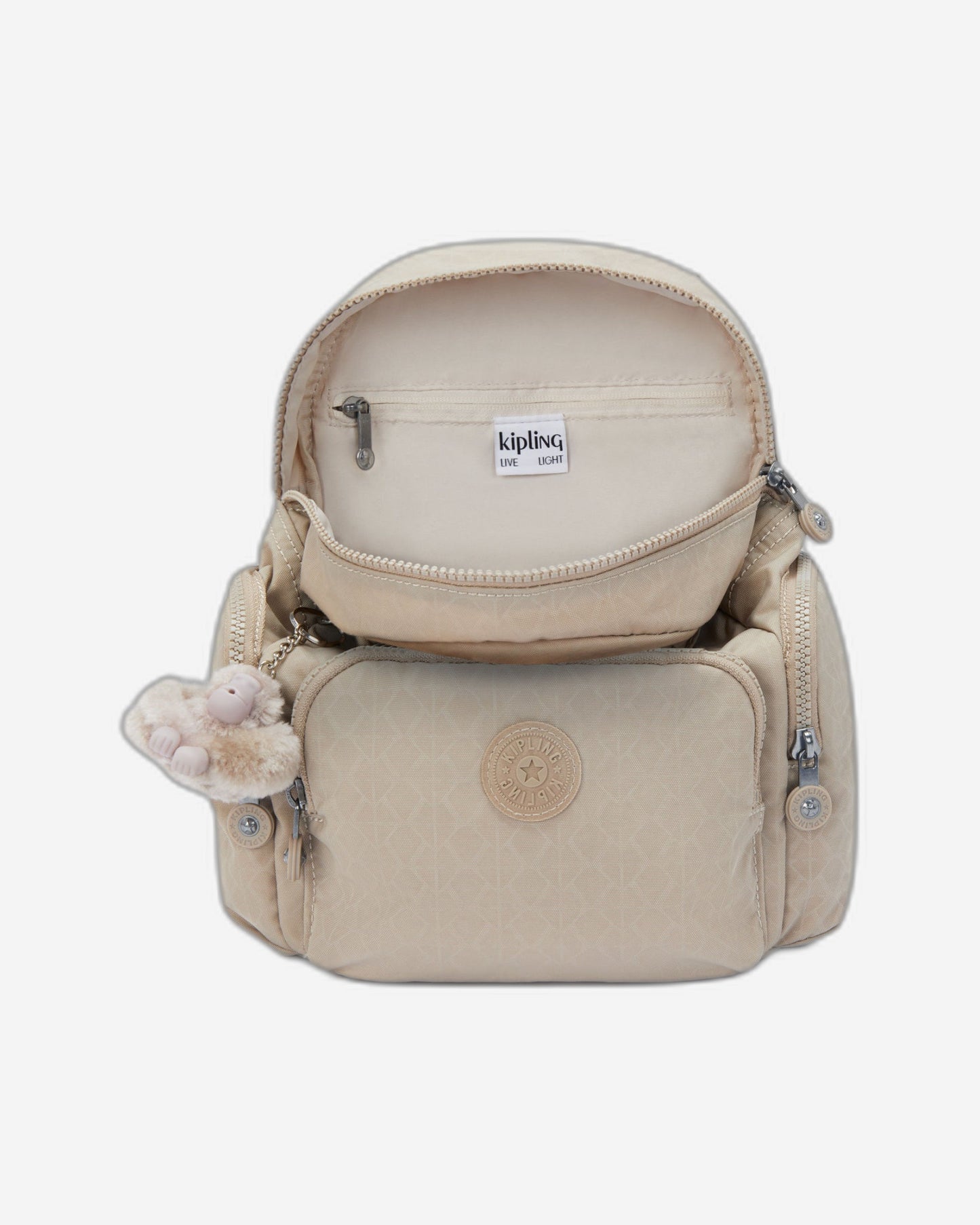 Kipling City Zip Mini Signature Beige Embossed Small Backpack I4697-96A