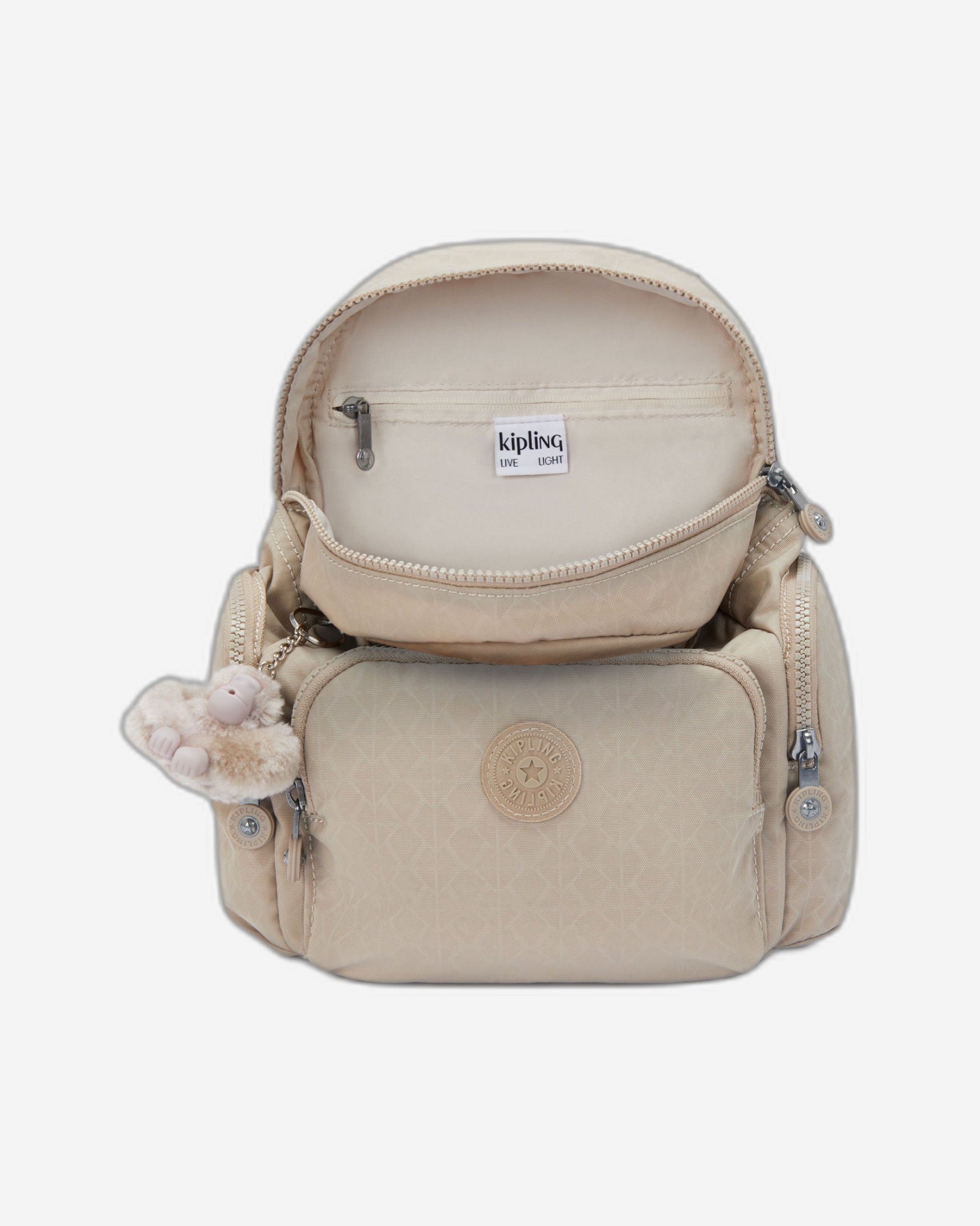 Kipling City Zip Mini Signature Beige Embossed Small Backpack I4697-96A
