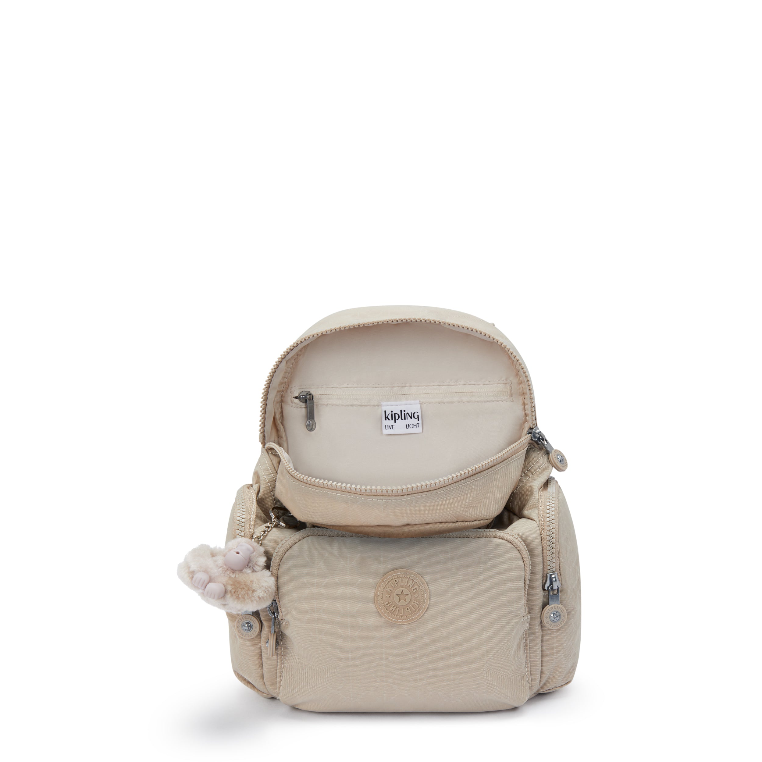 Kipling City Zip Mini Signature Beige Embossed Small Backpack I4697-96A