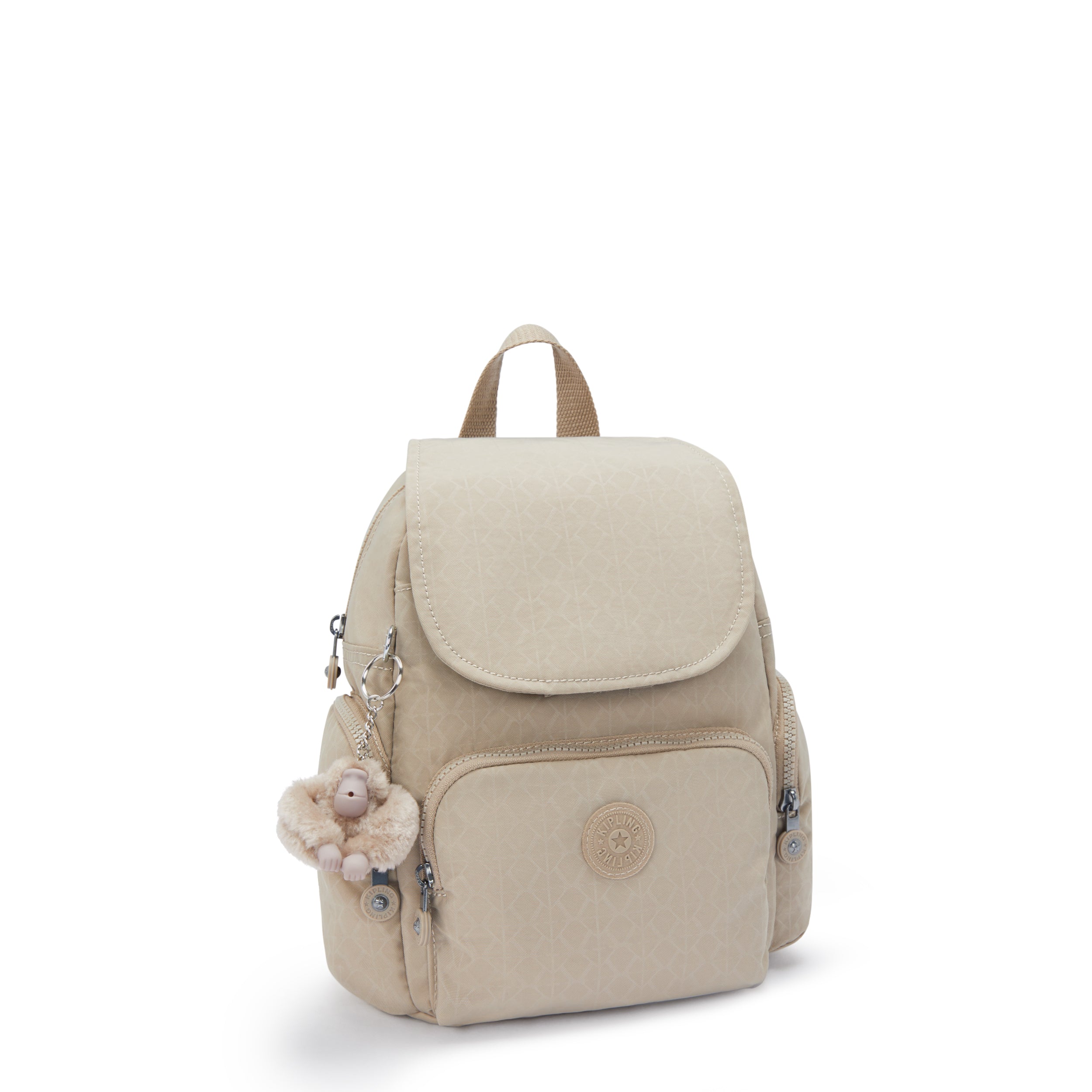 Kipling City Zip Mini Signature Beige Embossed Small Backpack I4697-96A