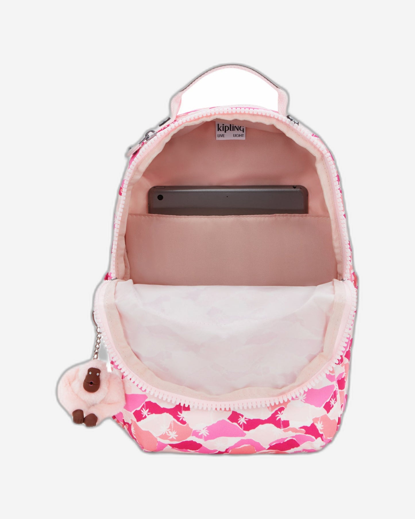 Kipling Seoul S Pink Palm Small backpack with tablet compartment I5357-1BV