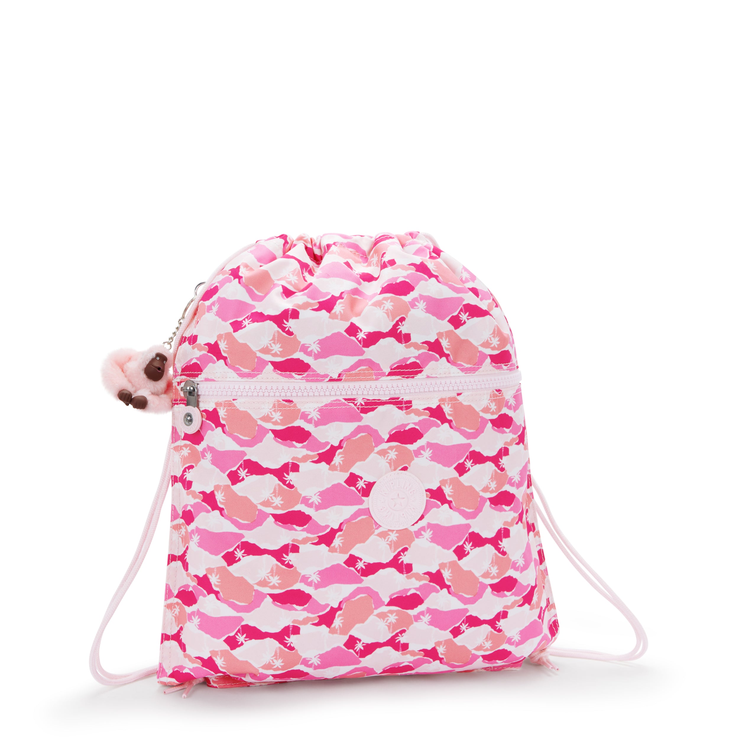 Kipling Supertaboo Pink Palm Medium backpack with drawstring I5637-1BV