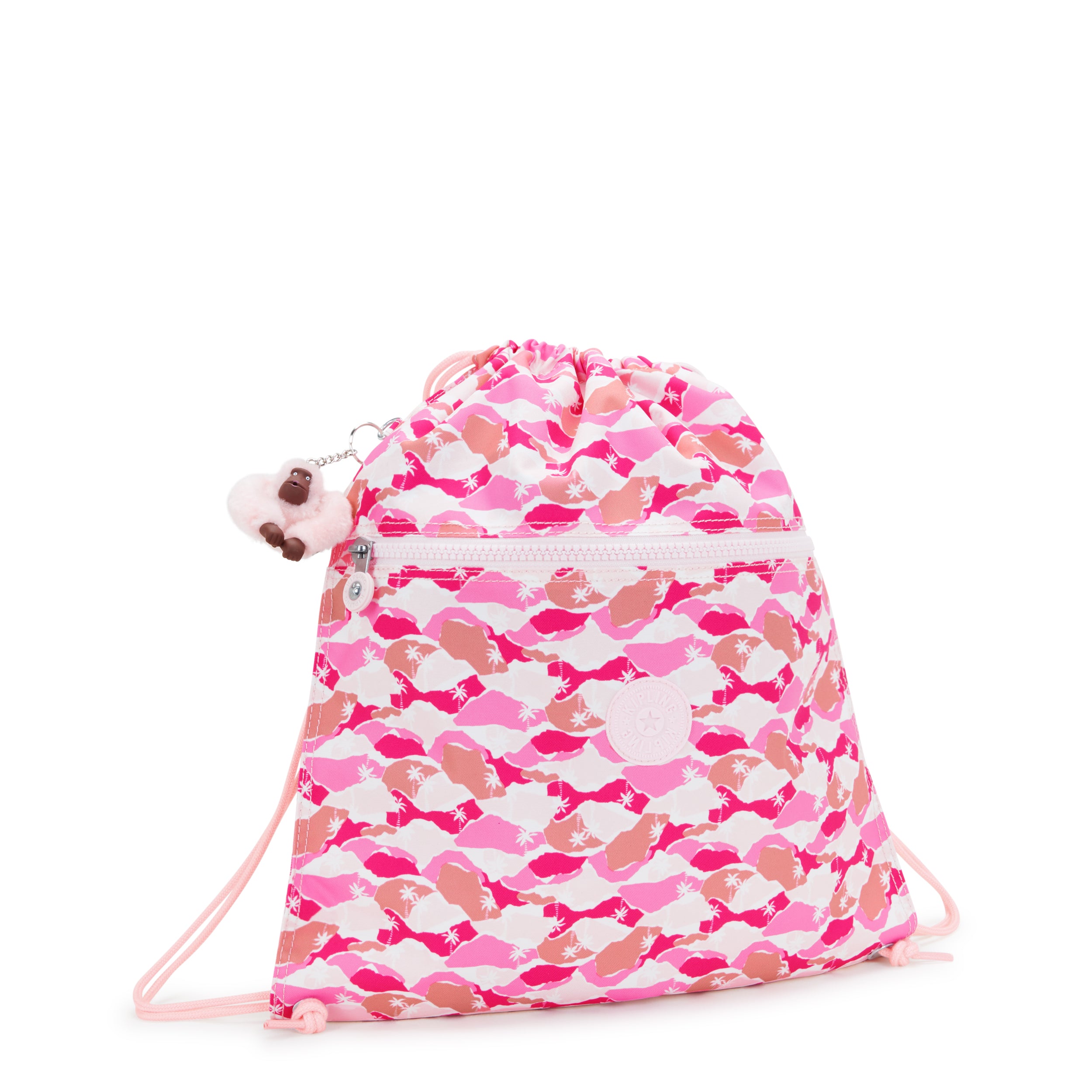 Kipling Supertaboo Pink Palm Medium backpack with drawstring I5637-1BV