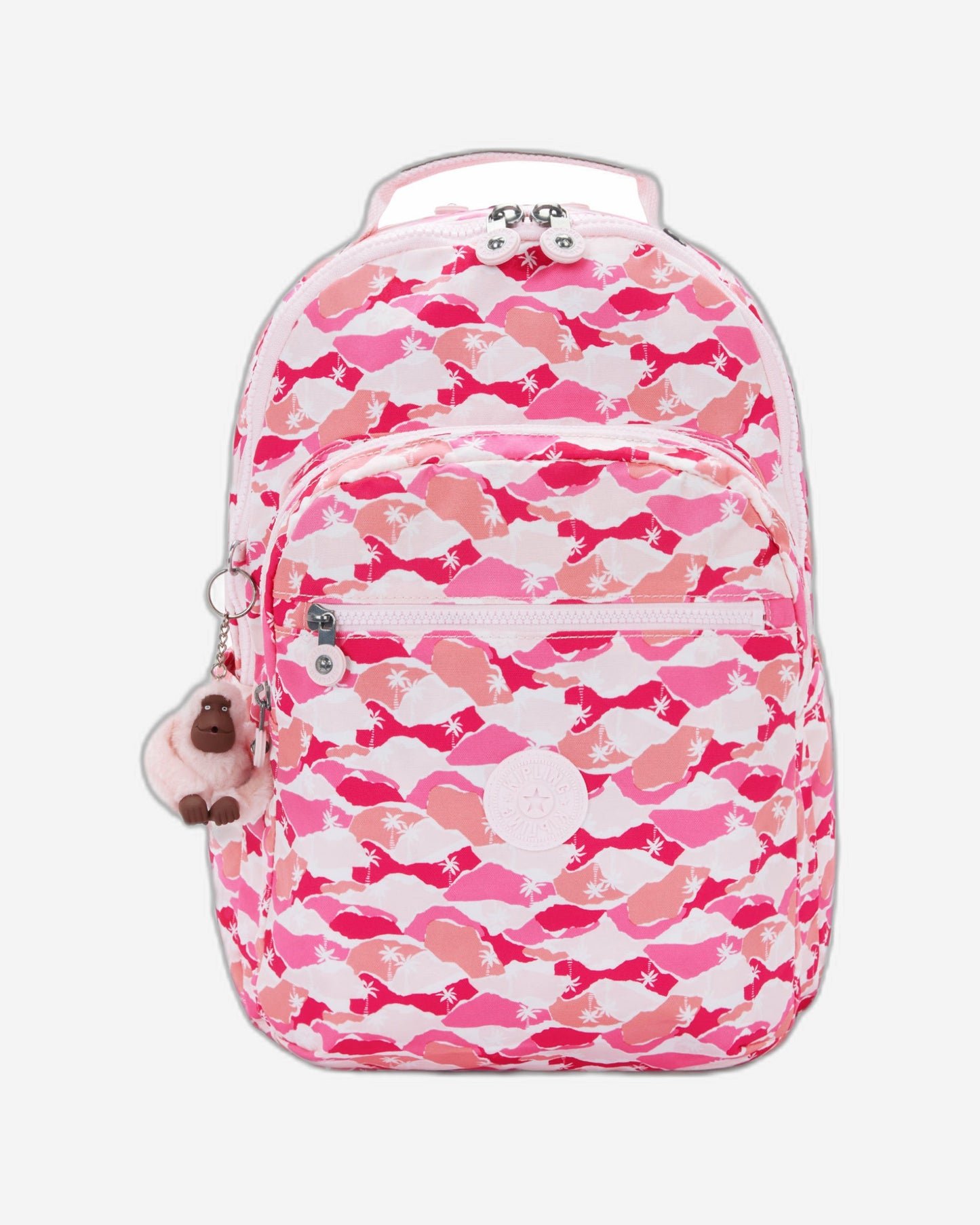 Kipling Seoul Lap Pink Palm Large backpack with laptop compartment I5816-1BV
