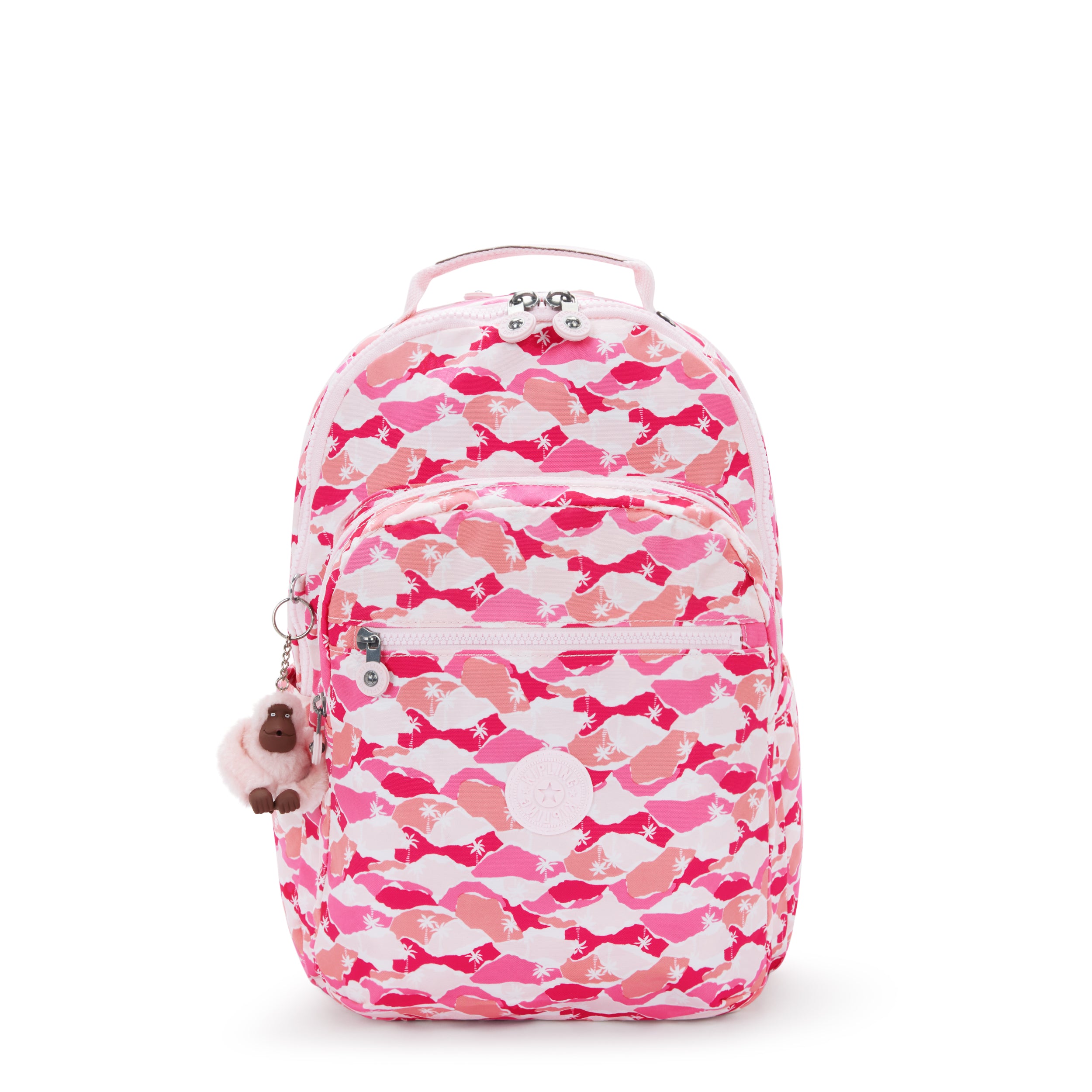 Kipling Seoul Lap Pink Palm Large backpack with laptop compartment I5816-1BV