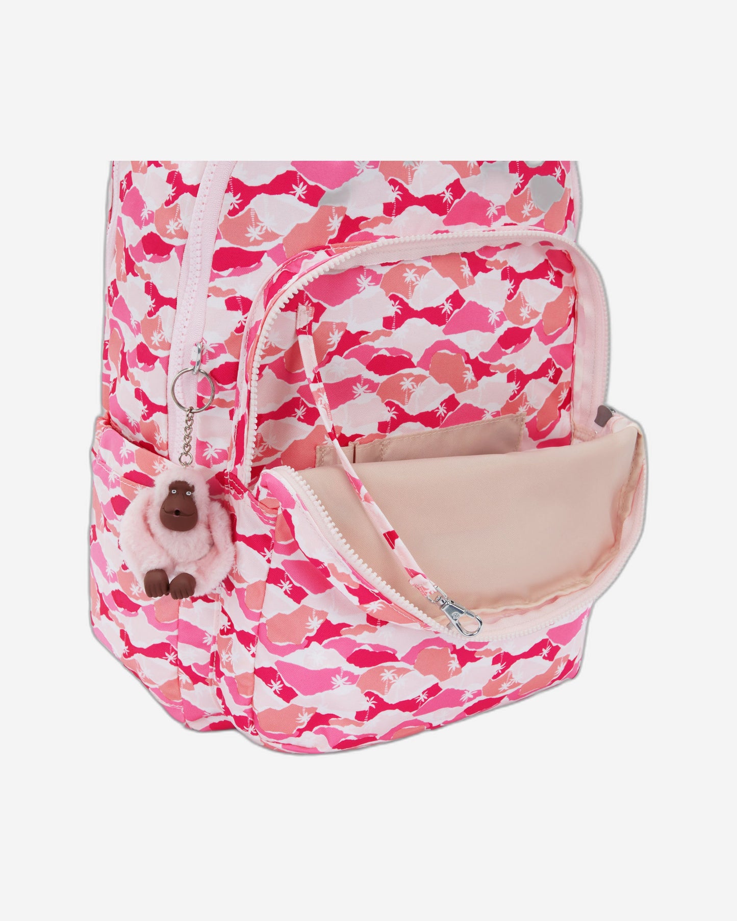 Kipling Seoul Lap Pink Palm Large backpack with laptop compartment I5816-1BV