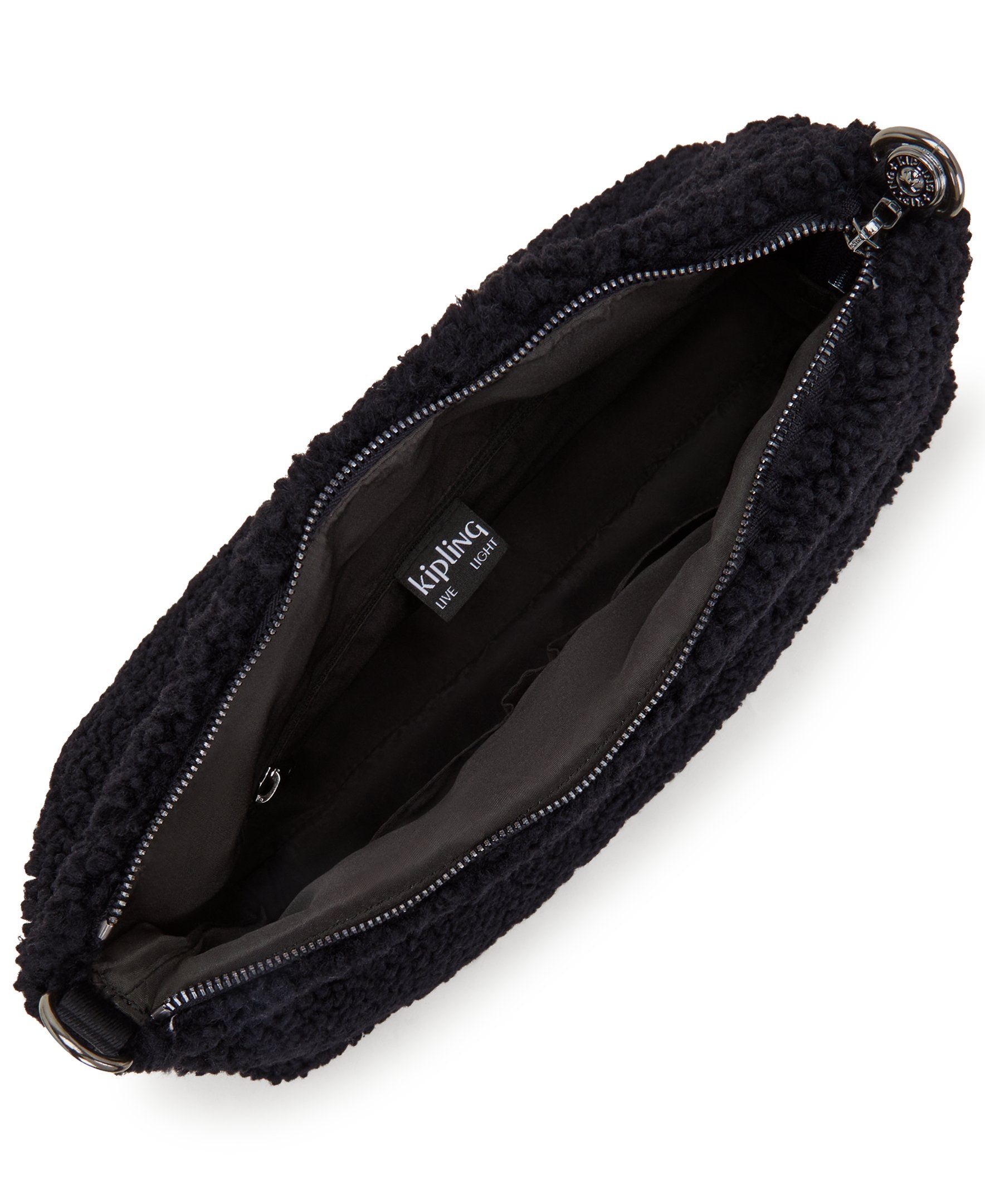 Kipling Pollie M Black Fuzz Shoulder Bag I6331-5PF