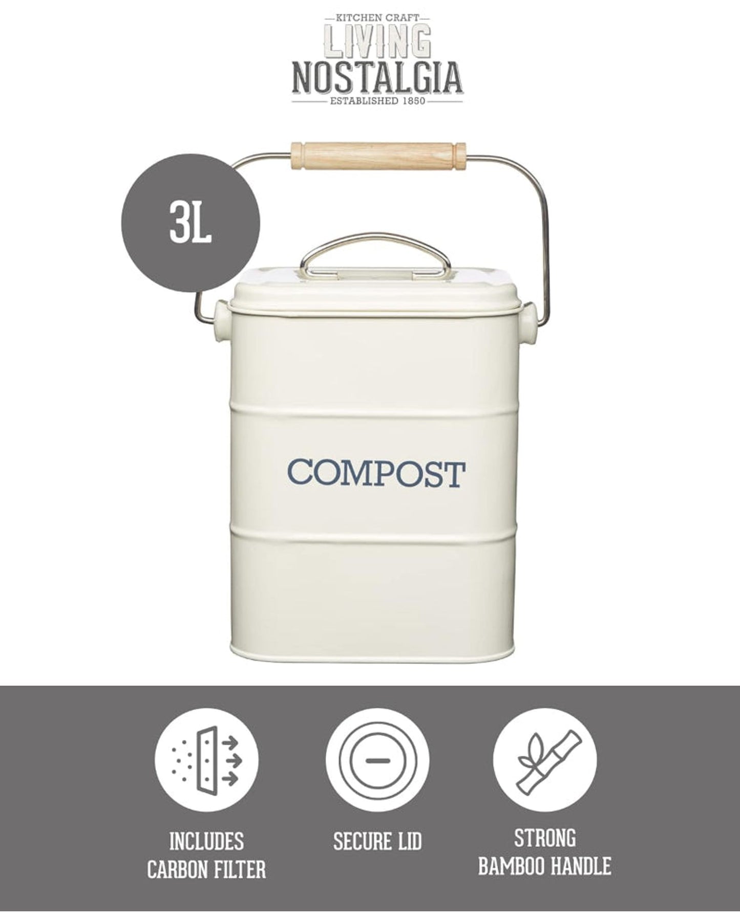 Ln Compost Bin 3 Litre Steel Cream