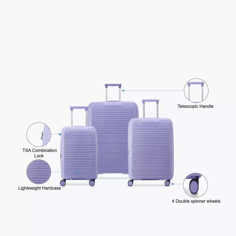 Delsey Paris Securitech Dune 3Piece SET 55+70+82cm Hardcase 4 Double Wheel Expandable Cabin & Check-In Luggage Trolley Set Lavender