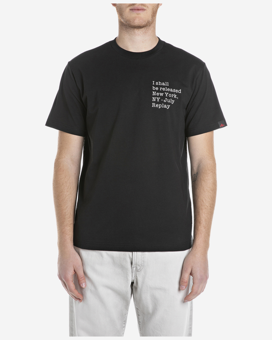 Replay Cotton T-Shirt With Lettering - Black