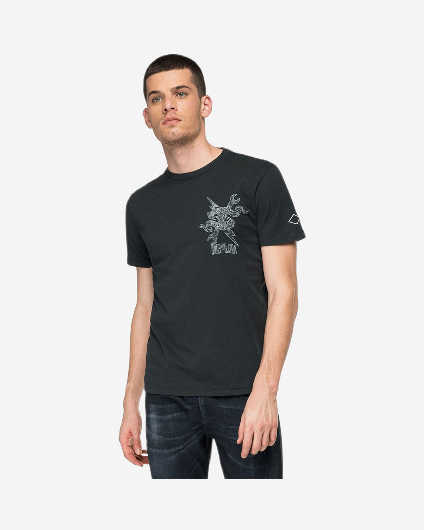 Crewneck Jersey T-Shirt With Replay Print