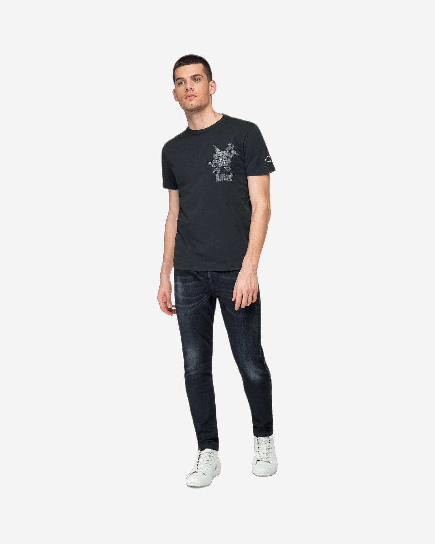 Crewneck Jersey T-Shirt With Replay Print