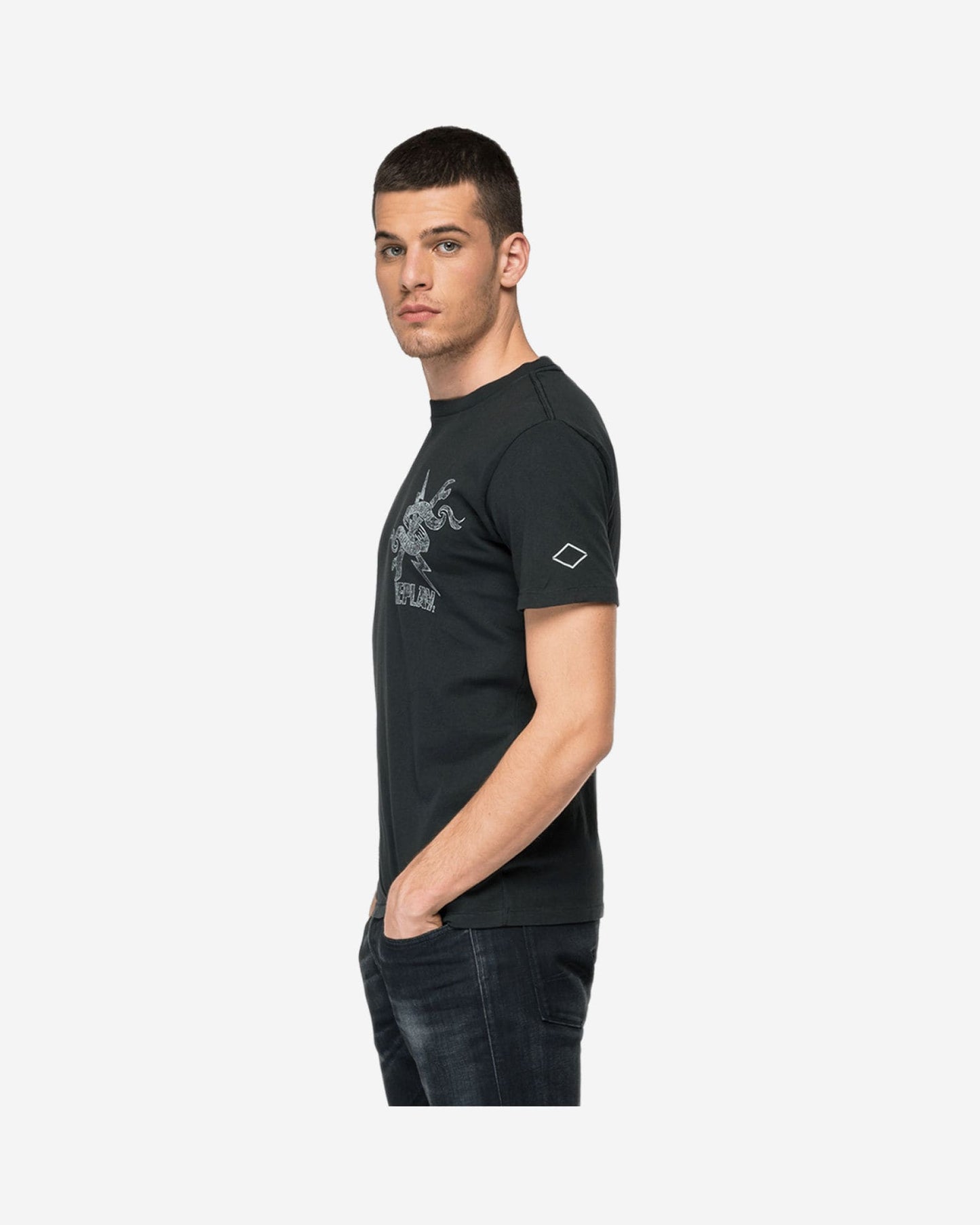 Crewneck Jersey T-Shirt With Replay Print