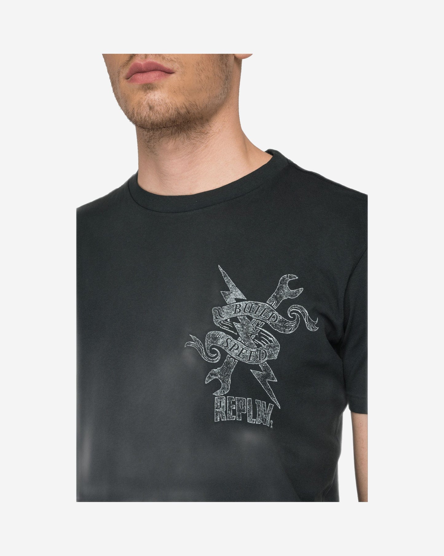 Crewneck Jersey T-Shirt With Replay Print
