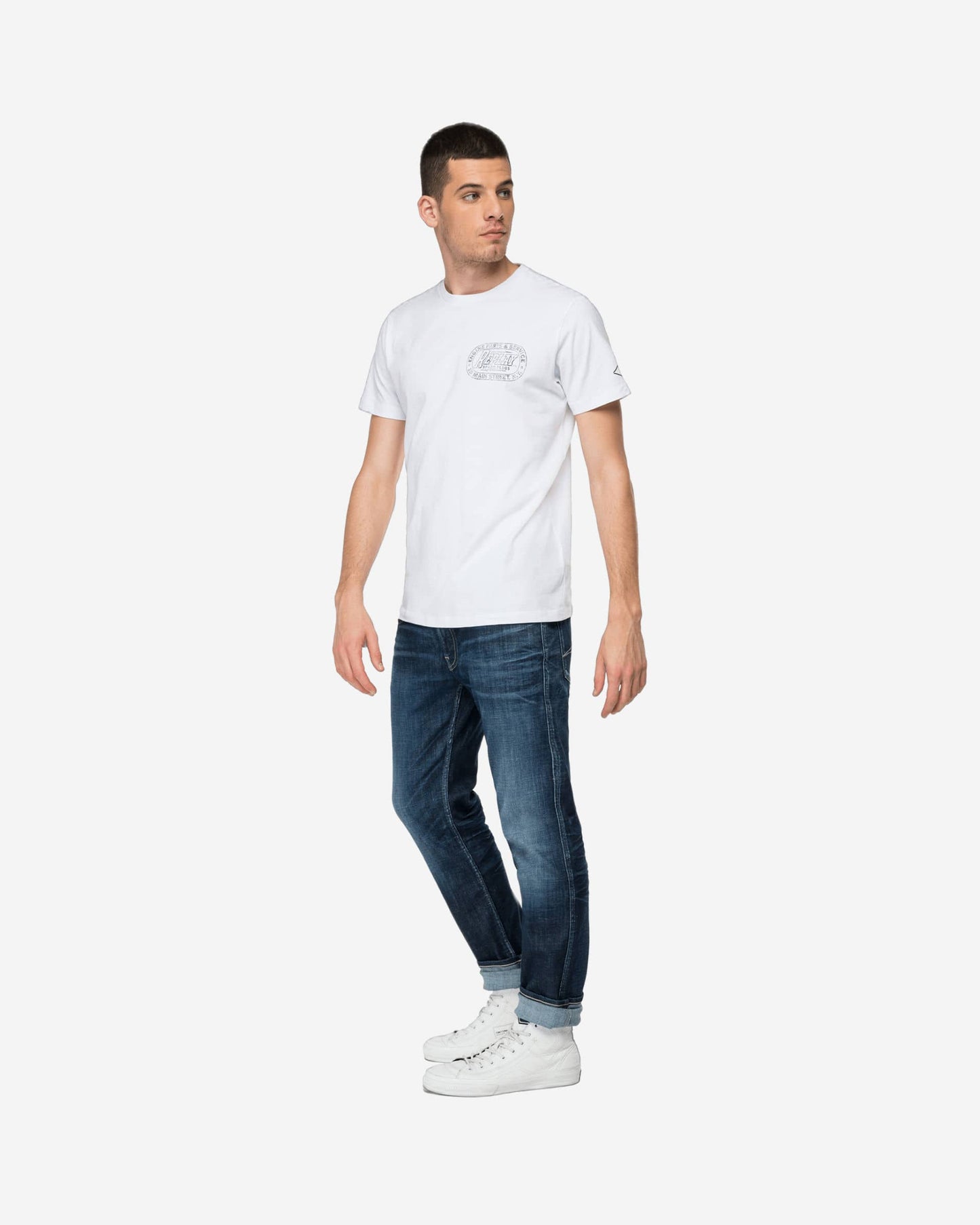 Crewneck Replay T-Shirt With Abrasions