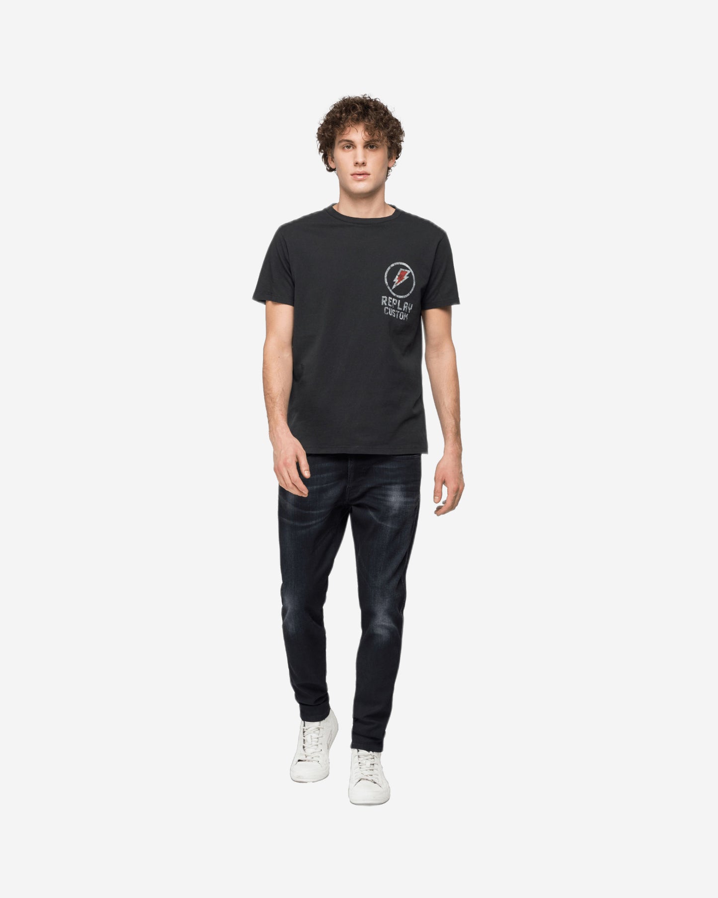 Crewneck T-Shirt With Replay Print And Tiger