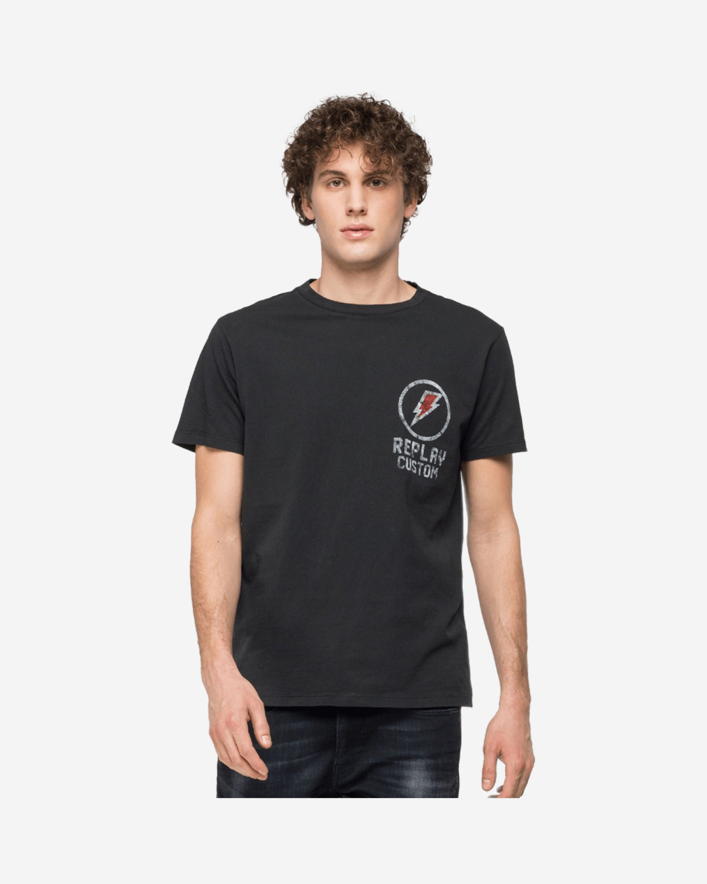 Crewneck T-Shirt With Replay Print And Tiger