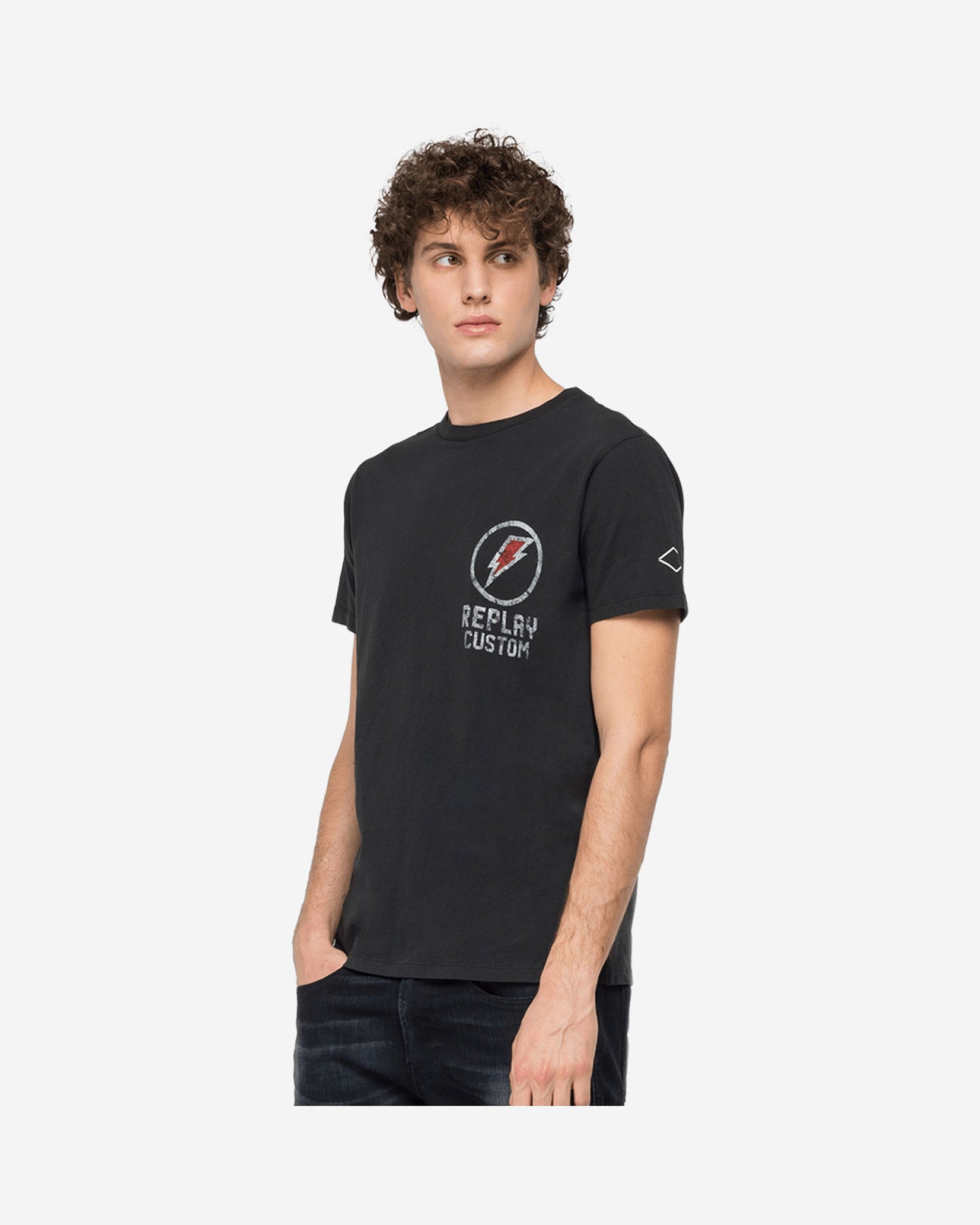 Crewneck T-Shirt With Replay Print And Tiger