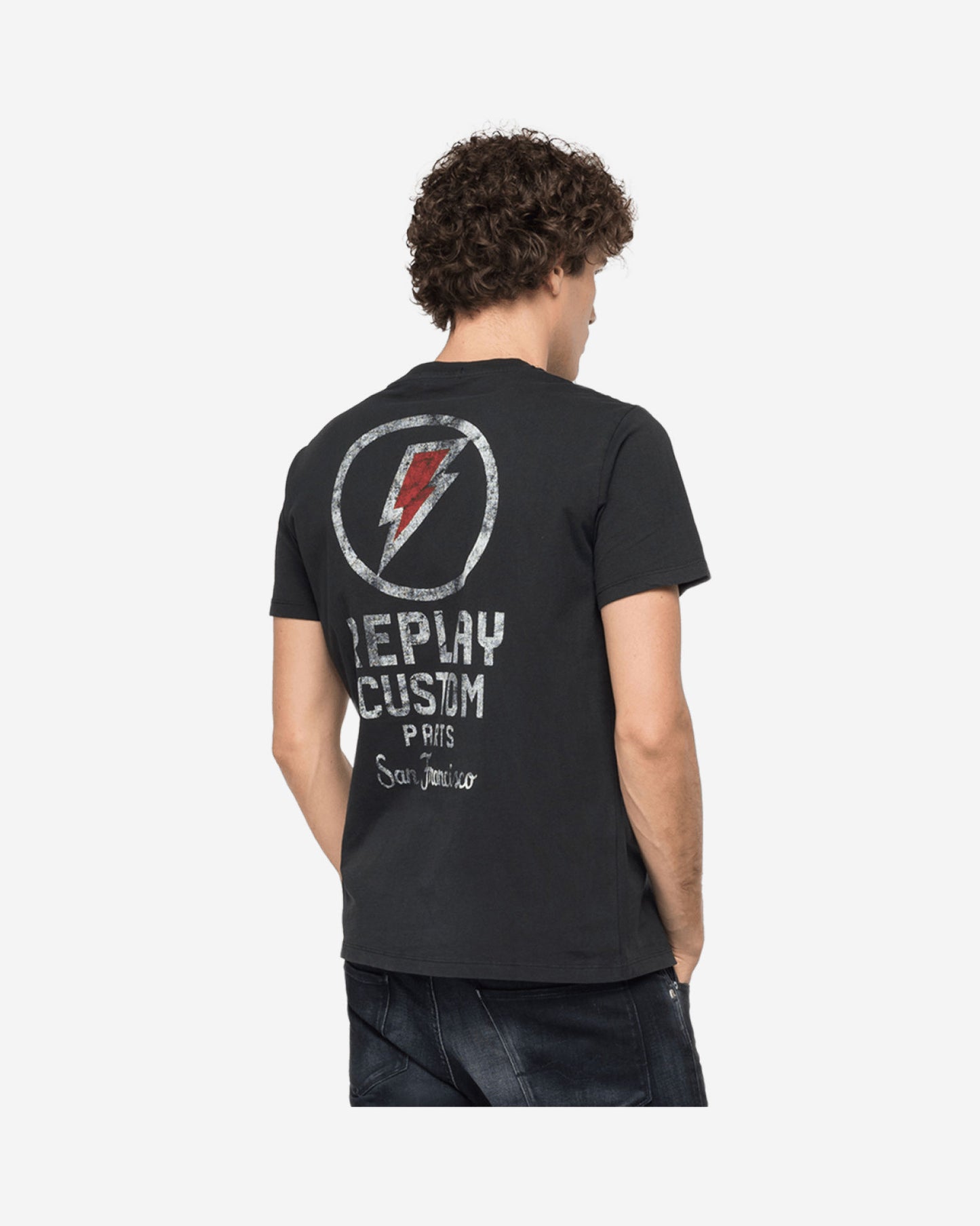 Crewneck T-Shirt With Replay Print And Tiger