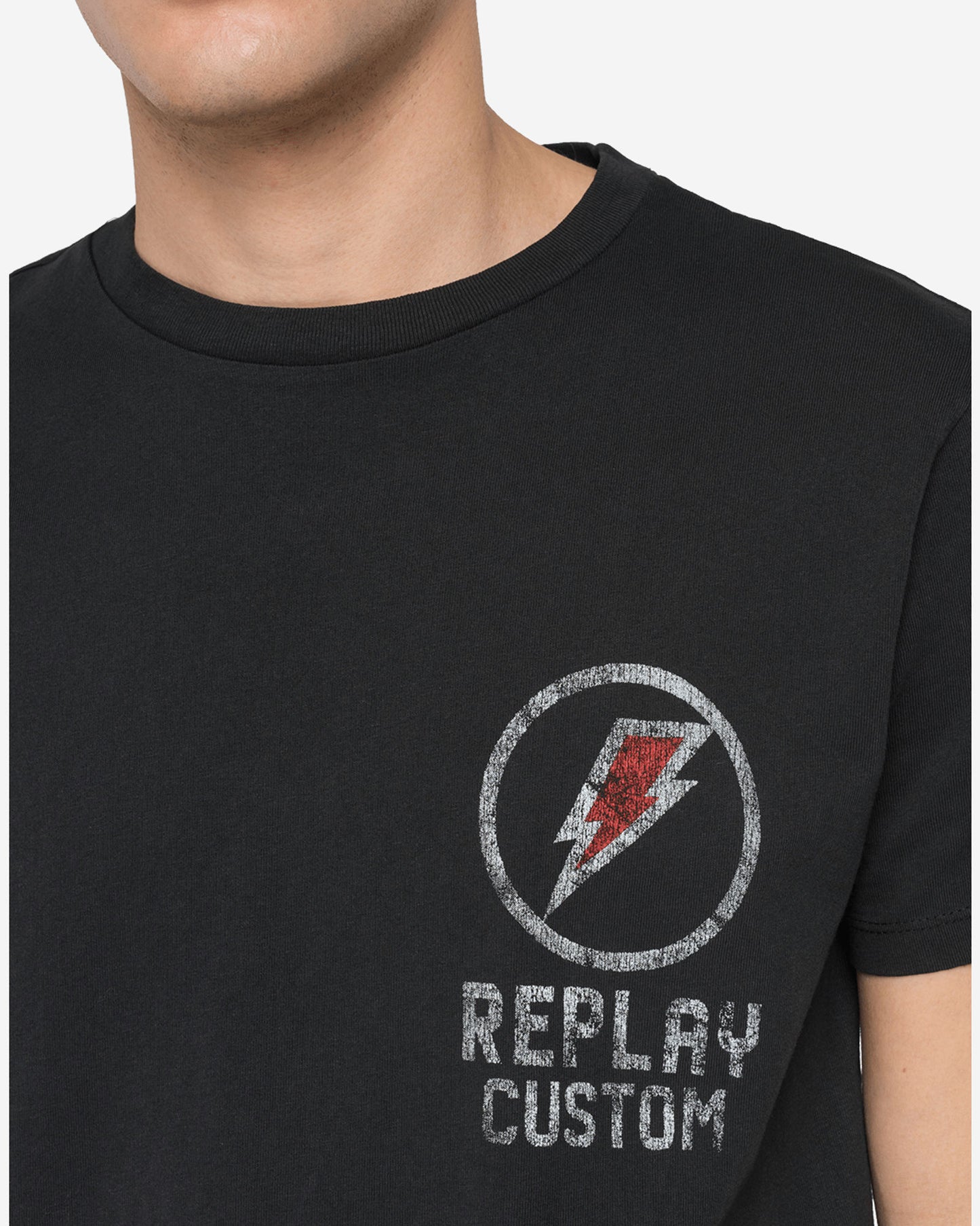 Crewneck T-Shirt With Replay Print And Tiger
